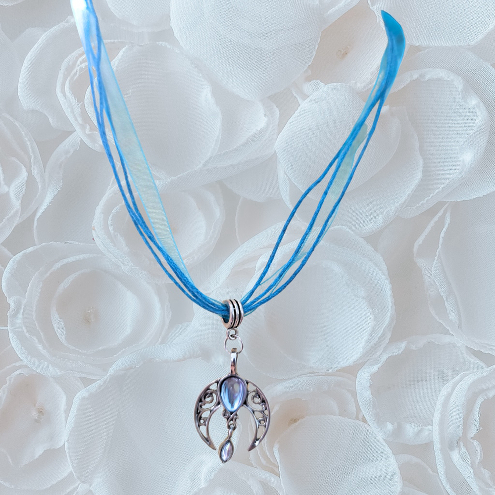 Gothic Armor Hecate Moon Goddess Necklace - Blue Celestial Talisman -choker